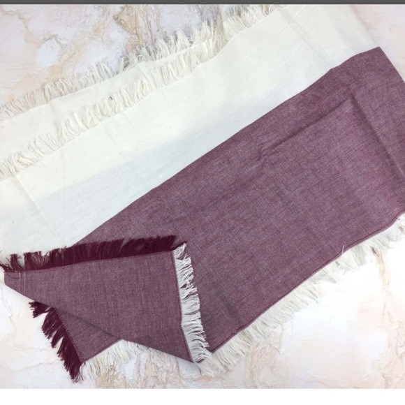 Pehr Designs Chambray Table Runner Fringe Edge Wine Cream Natural - Picture 7 of 12